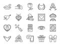 ValentineÃ¢â¬â¢s day line icon set. Included the icons as Valentine, love, cupid, heart, couple, relationship, dating and more. Royalty Free Stock Photo